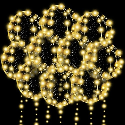 Globos LED 10 Piezas Globos con Luces Globos Transparentes Bombona Helio Globos Cumpleaños Globos con Luz LED Globos Luminosos Amarillo Cálido Globos Burbujas Transparentes Fiesta