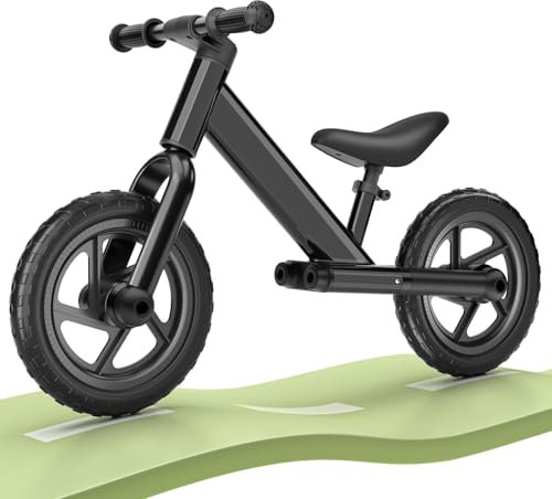 Vankarr Laufrad ab 1.5-4 Jahre bis zu 25 kg, Lenkrad und Sattel höhenverstellbar, Lenkradschloss, Ultraleicht Kinderlaufrad Balance Fahrrad für Jungen Mädchen (Schwarz)