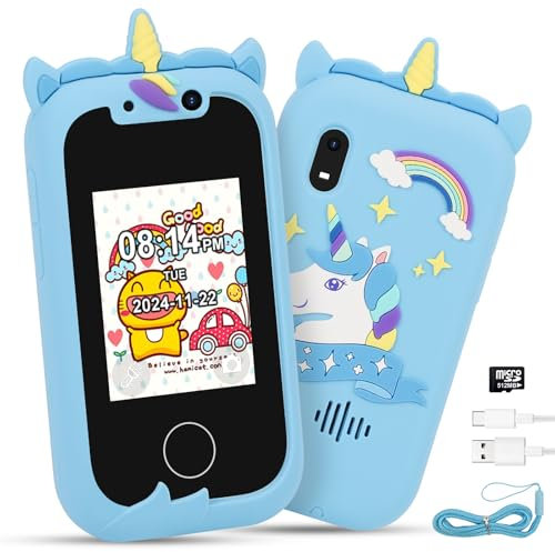 Telephone Enfant,Jouet pour Téléphone Portable Smartphone pour Enfants, Appareil Photo Caméra Vidéo, Ecran Tactile 2.4 Pouces pour 3-9 Ans Filles Garçons Cadeaux Noël d'anniversaire Jouet (Bleu)