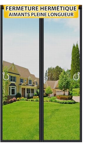 HOFUDON Fliegengitter Balkontür Magnet 90x200 cm, Ganze Durchgehender Magnetverschluss ohne Lücken für Fiberglas Fliegengitter Tür Insektenschutz ohne Bohren, Reißfest, Wetterfest, 4cm Klettband Oben