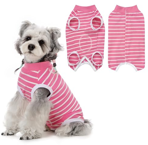 PawSailor Tuta Chirurgica Righe per Cani Body Post Operatorio Cane Protezione Ferite per Sterilizzazione o Convalescenza, Rosa L