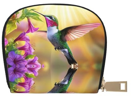 ASDJHFABKY Bird Hummingbird Leather Bag Pink Flowers Wallet Bird Card Pack New Parents - Pediatrician and Pharmacy Cards 9X11CM