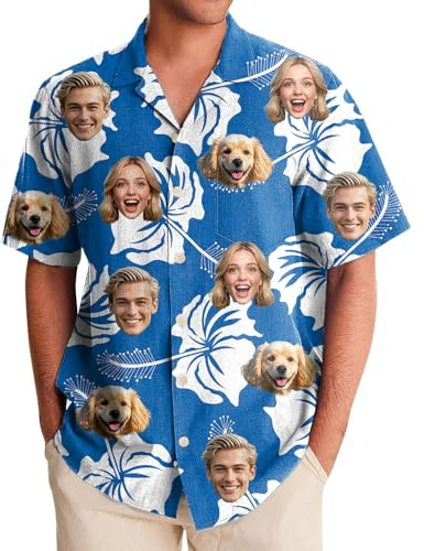 Générique Chemise Hawaienne Homme Personnalisée, Chemise a Fleur Homme Femme avec Photo, Manches Courtes Tropical Hippie