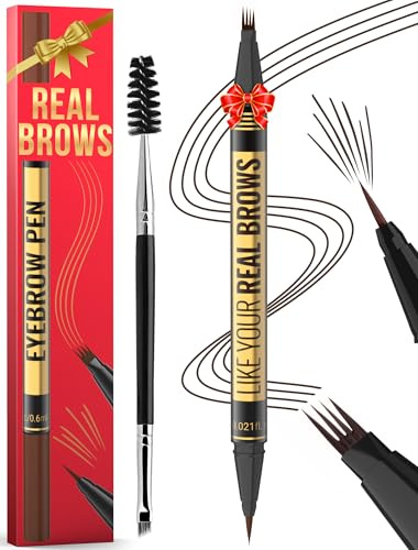 Vevivia Beauty Eyebrow Pen - Eyebrow pencil with Micro-Fork Tip & Precision Tip for Natural Brows, Eyebrow Pencils for Women, Dual-Ended Brow Brush, Waterproof, Dark Brown