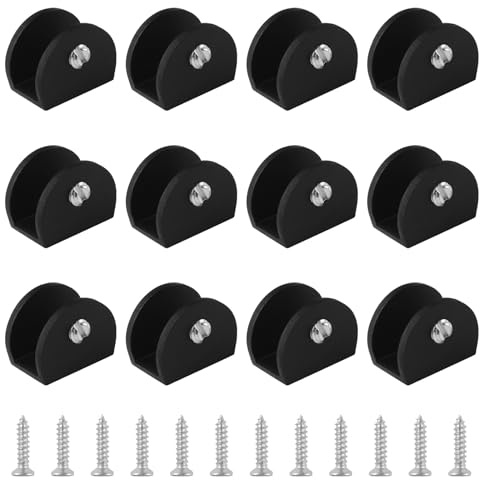 UFURMATE 12Pcs Adjustable Half Round Glass Shelf Brackets Aluminum Alloy Glass Clamp Clips Wall Mounted Shelf Holder Supports for 6-8mm Thick Glasses (Black)
