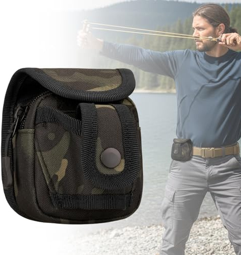SHINETEC Tactical Slingshot Ammo Pouch, 2-in-1 Hunting Catapult Ammo & Steel Ball Bearings Bag, Outdoor Utility Gear Pack Gift for Men Women (Camouflage)