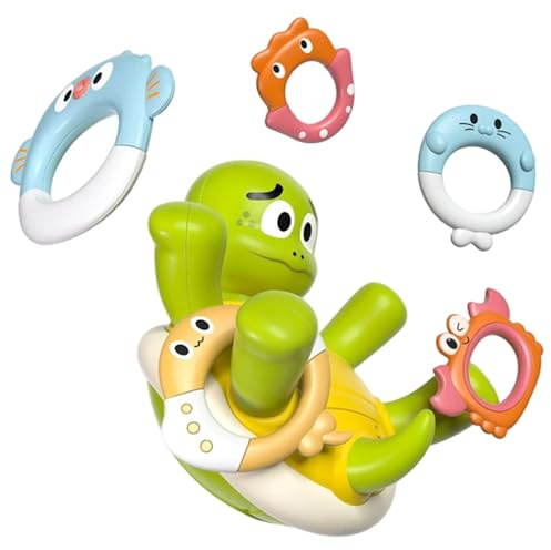 DAGLLGEW Giocattolo da Bagnetto per Bambini Tartaruga Giocattolo da Bagno con spruzzatore Galleggiante con 5 Anelli Gioco Divertente Ricaricabile per Neonati Giocattoli per Bambini di 1+ Anni
