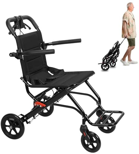 Fauteuil roulant, pliable, léger, pour adultes et personnes âgées, fauteuil roulant de voyage, portable, avec frein de stationnement et sac de voyage, cadre en aluminium, capacité de 130 kg, style C