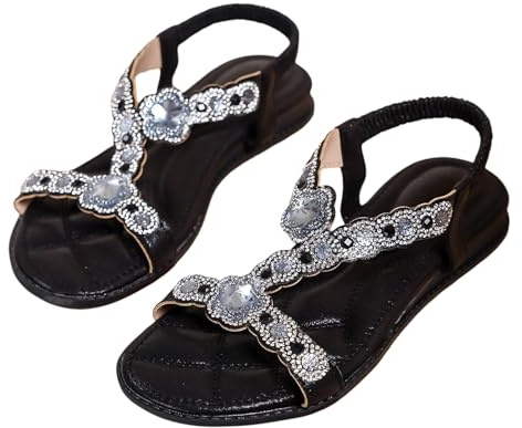Glittersandaler dam, remsandaler dam stora storlekar sommarsandaler strass Slingback sandaletter platta sommarskor avslappnade strandskor öppna skor T-remmar damsandaler