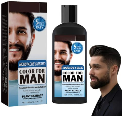 3 in 1 Men's Beard Colour,Natural Black Beard Dye for Hair Beard&Moustache | Instant Beard Dye Shampoo for Facial Gray Hair Coverage 100Ml,Beard Dye Transforms White Hairs into a Natural-Looking Black