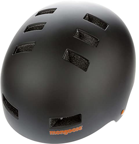 Mongoose Urban Youth/Adult Hardshell Helmet for Scooter, BMX, Cycling and Skateboarding, Mens and Womens, Kids 8+ Years Old, Black/Orange, Large/60-62cm