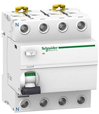Schneider Electric A9R16440 Interruptor diferencial iID, 4P, 40A, 500mA, clase AC de la gama Acti9, Blanco