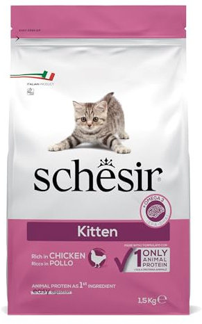 Schesir Kitten, Alimento Secco per Cuccioli di Gatto, Completo e Bilanciato, Ricco in Pollo, con Vitamine Aggiunte, Cruelty Free, 1,5 kg