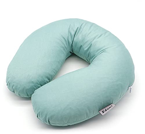 Edomi Buckwheat Hulls Neck Pillow, U Shaped Travel Pillow Portable Pillow Support for Neck Shoulder, for Side Back Stomach Sleeper with Washable Pillowcase (12x12 inch,Blue)