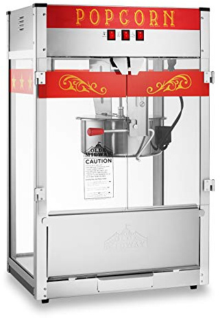 Olde Midway Commercial Popcorn Machine Maker Popper with Extra Large 16-Ounce Kettle - Red