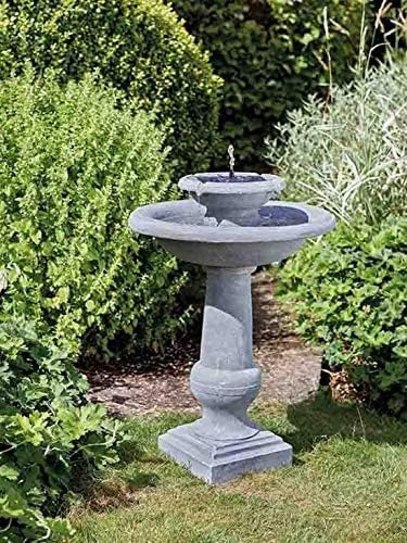 Garden Mile Fontana in resina a 2 ripiani a cascata ad energia solare, fontana Chatsworth con effetto pietra, fontana solare autoportante per uccelli, vasca per uccelli, ornamenti da esterni per