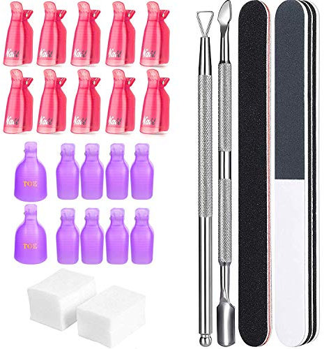 Kindax Kit per Rimozione Smalto per Unghie Include 10xClip per Piedi, 10xClip per Dita, 100 Cotoni e Tanti Accessori, Kit Mollette Unghie Completo per Rimuovere lo Smalto Semipermanente Gel