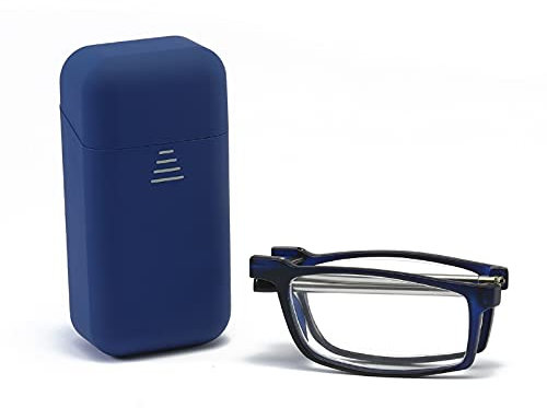 KoKoBin Pieghevole Anti Luce Blu Occhiali da Lettura Per uomo e donna con fionda specchio telescopico gambe con una scatola portatile Per viaggiare (blu, 1.5)