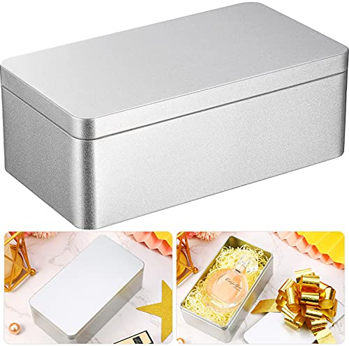 Hotop Silver Silver Metal Tin Box Containers, 7 x 3.8 x 2.5 Inch Empty Tin with Lids, Multipurpose Storage Box for Jewelry, Gifts, Cookies, Car Keys, Home and Office Organizer (7 x 3.8 x 2.5 Inch)