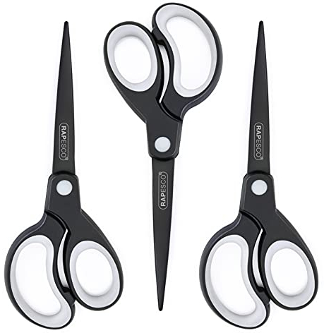 Rapesco 1597 Titanbeschichtete, leichte Soft Grip-Papierscheren, Schwarz/Grau, 3 Stück