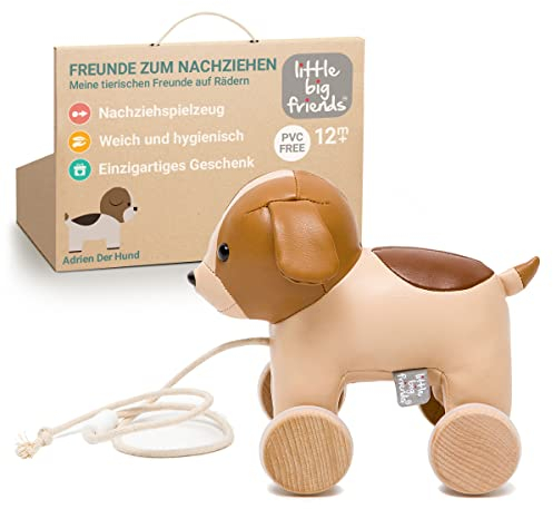 Little Big Friends Ziehtiere | Zugspielzeug für Babys | Traditionelles Spielzeug | leicht zu reinigen | sicher für Baby | Adrien der Hund
