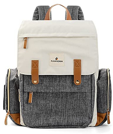 Ramhorn Diaper Bag Multifunction Travel Backpacks for Mom with Insulated Pockets and Laptop Compartment, grey