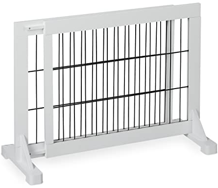 Relaxdays Absperrgitter, ausziehbares Schutzgitter, Treppe & Tür, HxB: 56 x 70-108 cm, freistehend, Kinder & Hunde, weiß