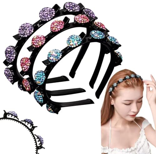 WUBAYI 3 Fermagli per Capelli con Strass, Fasce Intrecciate Antiscivolo, Doppia Treccia per Donne e Ragazze
