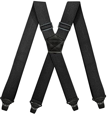 BaronHong Tirantes aptos para el aeropuerto, sin zumbidos de plástico, 4 clips, tirantes elásticos de 1,5 pulgadas con parche de cuero tirantes de esquí, Negro , M