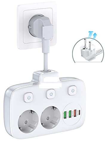 PAKLIF Multiprise de Protection Contre Les surtensions Prise électrique Multiple à 4 Sorties USB avec Protection Contre Les surtensions et Adaptateur de Prise Domestique