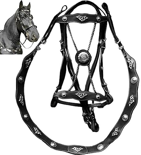 Fituenly Cabezadas de Caballos y Cuerdas de Plomo Cabestro de Cuero de PU y Cuerdas de Plomo para Caballos Diseño ergonómico sin restricciones Hebilla de Metal Cabezadas de Caballos