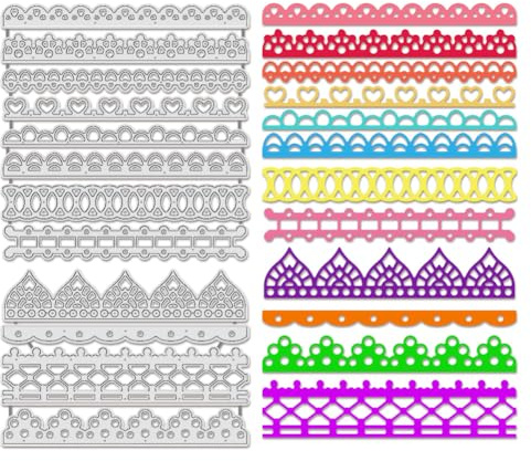 BENECREAT 2 st metallskärningsmönster med spetsetikett, skärning i metall, stansning, lager, taggar, prägling, schabloner, mall för gör-det-själv-kort, scrapbooking, album, dekor, 0,8 mm tjock