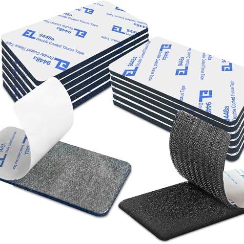 Elover kardborrband med lim | 5 cm x 10 cm 12 par | självfästande återanvändbart kardborreband, tunga industriremsor för hemmakontor | Inga verktyg krävs