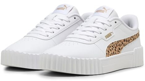 PUMA Carina 3.0 Animal JR Sneaker, White-Light Sand Gold, 38 EU