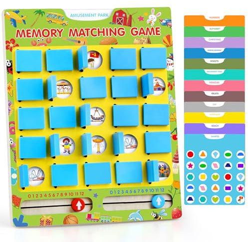 Vinlon Matching Memory Game for Kids Ages 4-8, Flip to Win Wooden Board Games Travel Toys for 3 4 5 6 7 8 Years Old Boys Girls, Road Trip Essentials, Airplane, Car Activity Easter Basket Stuffers