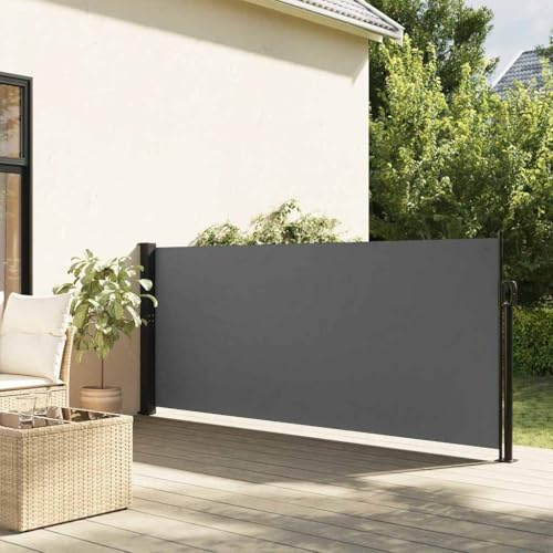 Myheimly Seitenmarkise, Wandmarkise mit PU-Beschichtung, Sichtschutz für Balkon Terrasse Garten, Windschutz Markise, Ausziehbar Polyester Anthrazit,120 x 600 cm