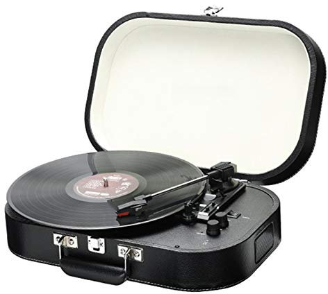 Tourne-disque Bluetooth avec haut-parleurs stéréo, entraînement par courroie portable, 3 vitesses, conception à boucle en métal, prise casque 3,5 mm, tourne-disque vinyle pour la famille ou les a