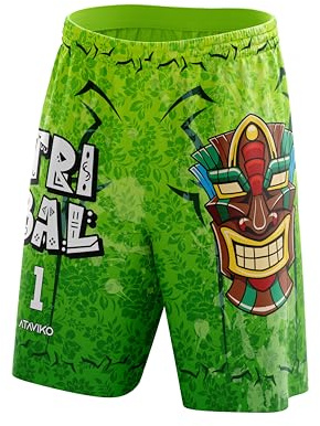 Ataviko Pantaloncino Tribal Tiki Beach Volley Mare, Gym Palestra, Passeggio, Gioco e Tempo Libero, Sport Estivi (IT, Testo, L, Regular, Regular, Verdino)