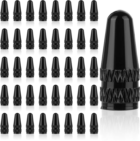 TIESOME 40 PCS Black Presta Valve Cap, Aluminum Anodized Bike Tire Air Valve Caps Use On Presta French Valve Bicycle Tire Air Dust Stem Covers for MTB Road Racing Bicycle Rocket Style