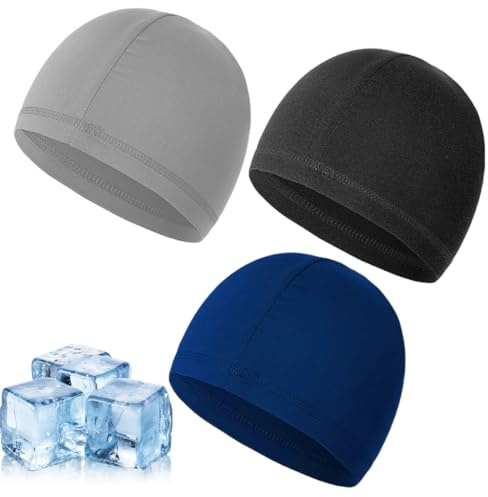 LKJAUOZ 3 Unidades Gorro para Hombre Mujer, Transpirable Skull Cap para Running, Ciclismo, Dormir, Quimioterapia Oncologico, Transpirable Seda Helada Running Skull Cap Multifuncional Gorro Bajo Casco