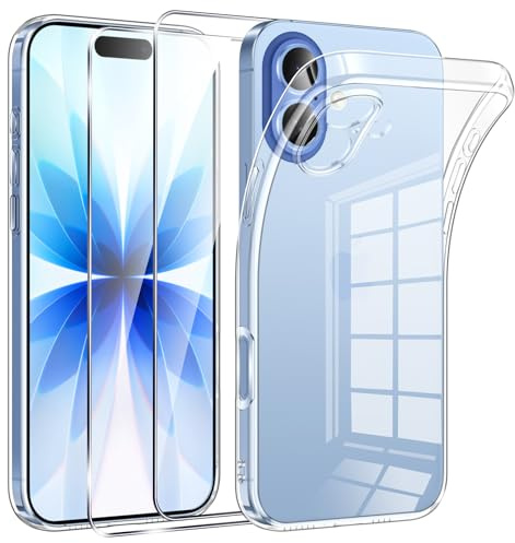 Phoona Cover per iPhone 17 Custodia con 2 Pezzi Pellicola Vetro Temperato,Ultra Sottile Trasparente Silicone Protettiva Case per iPhone 17 Sottile Morbida Antiurto Cover
