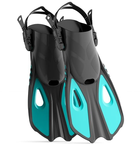 CIYYFVA Palmes de Plongée Réglables, Palmes Courtes Short finsTaille 32-36 pour la Plongée avec Tuba,la Natation,la Formation à la Plongée sous Adultes Hommes Femmes Enfants