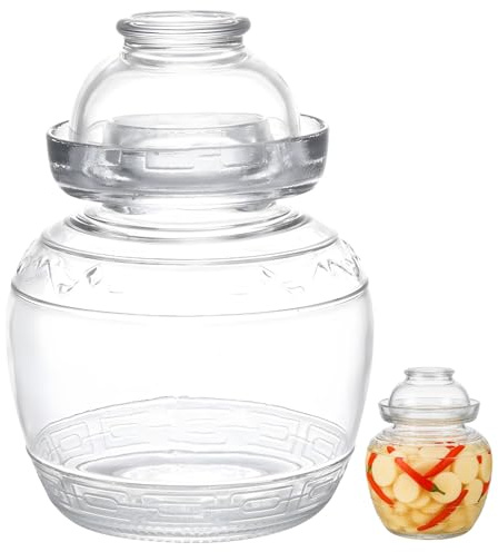 Tarro de vidrio de 7.9 x 5.5 pulgadas, tapa de fermentación sellada al agua, tarro de pepinillos, chucrut, kombucha, kimchi, vino de cerveza, recipiente hermético sin reflujo, conservas de vidrio