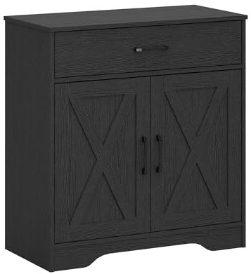Panana Farmhouse Accent Cabinet Entryway Storage with Drawer Living Room Sideboard Narrow Storage Cupboard (Black)