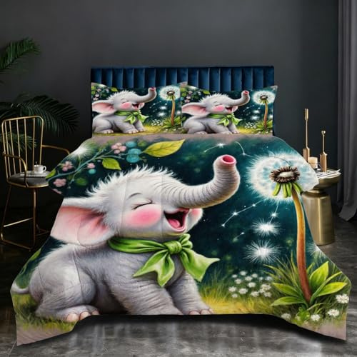 Dozrmey Juego de Cama 150x200 | Elefante Animado, Tejido de Microfibra Delicada y Relleno de Algodón 200 gsm, Incluye 2 Fundas de Almohada, Acolchado Extra Suave J92-