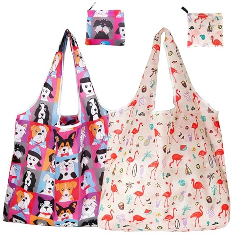 KASLCWA 2 Pezzi Borsa per la Spesa Riutilizzabile, Borsa Impermeabile Shopping Bag, Sacchetti Della spesa Riutilizzabili per Luso Quotidiano Viaggio Take Out Storage