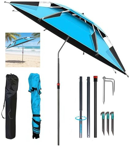 Ombrellone da spiaggia con manicotto, girevole a 360°, pieghevole, Ø 160 cm, protezione solare UV 50, ombrellone da spiaggia con inserto antivento e borsa per il trasporto, per balcone, giardino