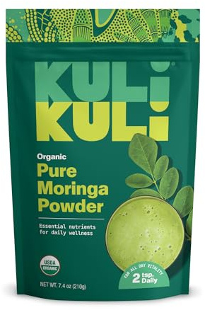 Kuli Kuli Moringa Oleifera Organic Leaf Powder & Green Smoothie, 100% Pure USDA Certified & Non-GMO Moringa Powder, Great with Smoothies, Tea, and Food, 1 Pack
