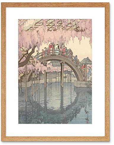 Wee Blue Coo Painting Japanese Garden Bridge Hiroshi Japan Framed Wall Art Print