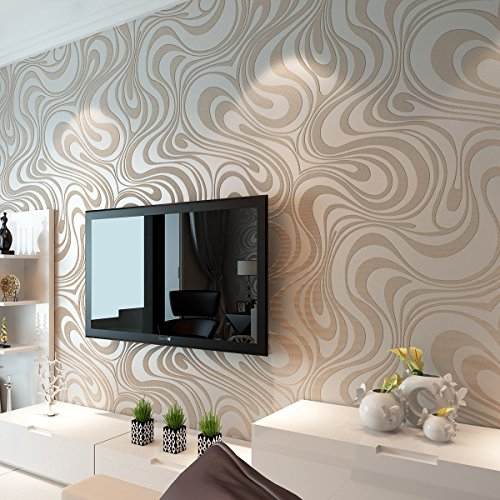 Europa HANMERO?moderne Vliestapete Curve Dual-Version Schaum Sonne Gold Umweltfreundlichkeit Mustertapete 8.4m*0.7m hell braun&beige-wei? f¨¹r Fernsehhintergrund, Wohnzimmer, Schlafzimmer, Sofahintergrund, Hotel
